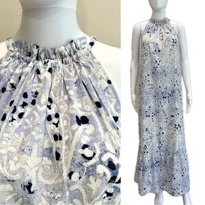 World Market Batik Tribal Print Halter Maxi Dress Sz S/M Tiered Ruffle Sundress